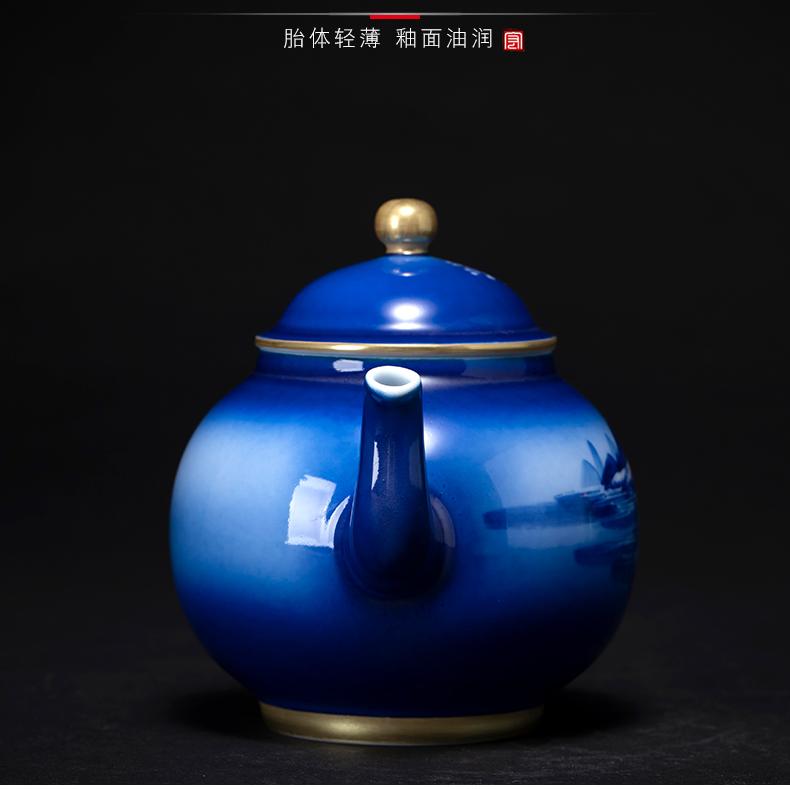 The teapot jingdezhen blue and white snow fuels The hand - made porcelain teapot single pot of kung fu tea pot all hand tea pot