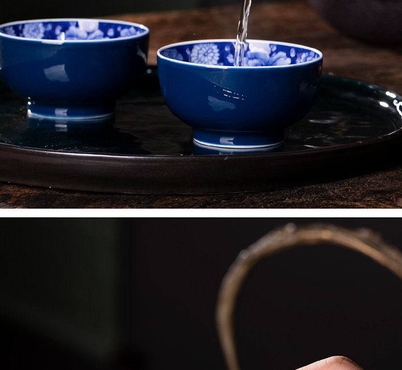 Small kung fu masters cup single cup of jingdezhen ceramic cups ji indigo flowers sample tea cup hand - made within individual use