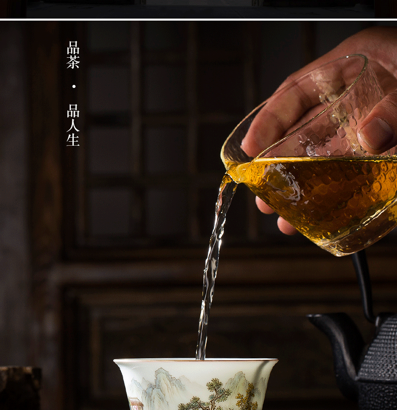 Kung fu tea cups of jingdezhen ceramic cup tea hand - made pastel landscape paint to use sample tea cup master cup single CPU