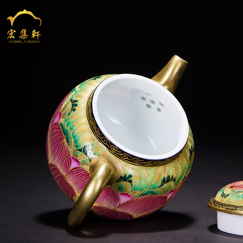 Teapot all hand kung fu tea set home tea exchanger with the ceramics jingdezhen wire inlay enamel color lotus little Teapot
