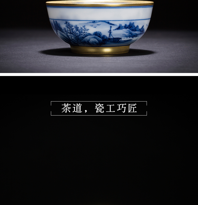 Kung fu jingdezhen ceramic bowl tea cups hand - made glass of blue and white porcelain teacup master cup single cup sample tea cup