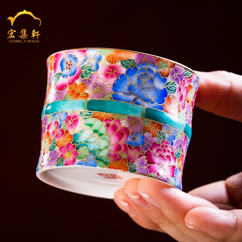 Jingdezhen ceramic pure hand - made wire inlay enamel see colour sample tea cup master kung fu tea cup single cup cup individuality