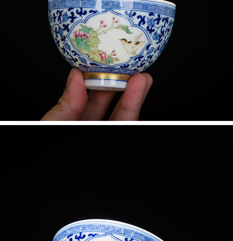 Jingdezhen tea cups ceramic checking blue and white porcelain enamel paint small cups master cup single cup perfectly playable cup