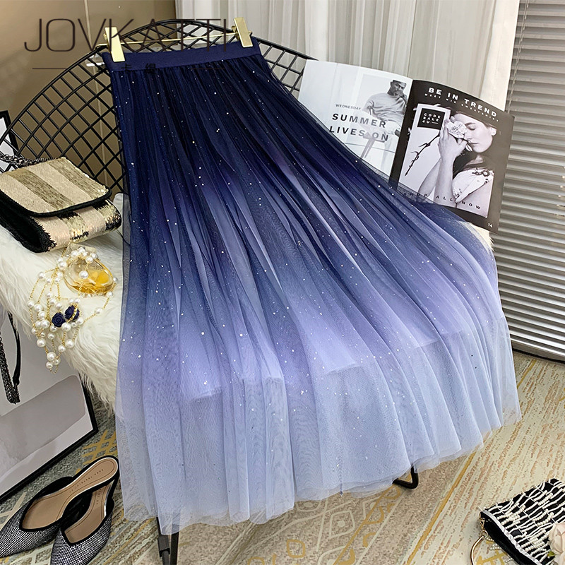 JOVKATTI dreamy gradient mesh skirt female 2022 summer new romantic niche slim mermaid skirt