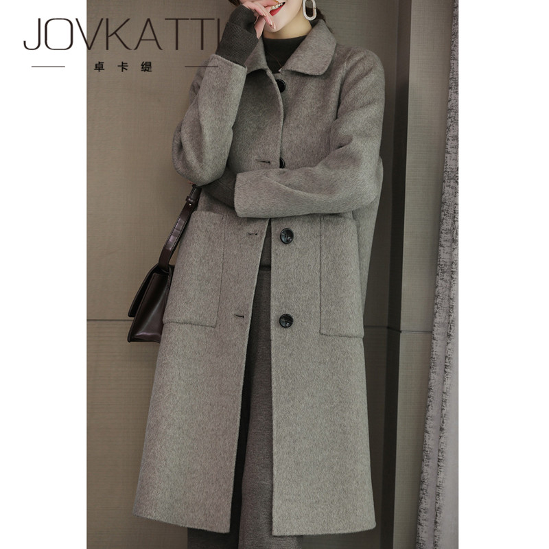 High-end light luxury temperament wool double-sided woolen coat 2022 winter long loose and thin over-the-knee cashmere coat women