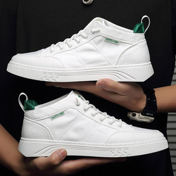 2024 summer breathable ບາງ canvas ສູງເທິງເກີບຜູ້ຊາຍເກີບສີຂາວຂອງຜູ້ຊາຍ sneakers ສີຂາວ versatile ເກີບ trendy ເກີບບາດເຈັບແລະເກີບສີຂາວ