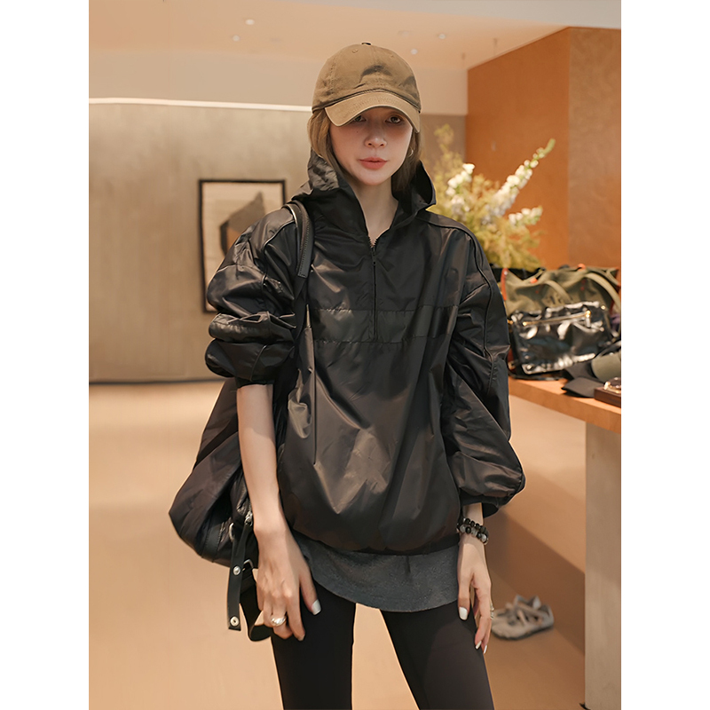 Ma Boss Mzx Black Hooded Sweatshirt for Women, 2026 New Spring Style, Thin and Fashionable, High-End Feel Top