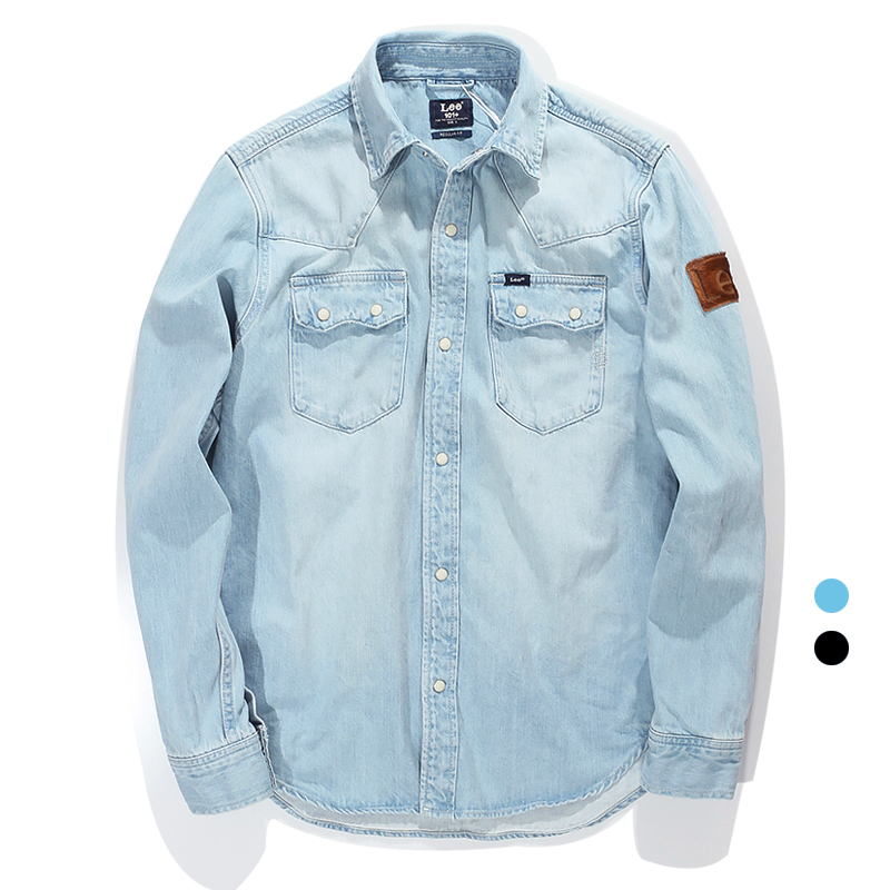 Lee Genuine Men's 101 Autumn and Winter Thick Shirt Light Blue Non-Elastic Loose Denim Shirt L396734Mr80U Lee Genuine Men's 101 Autumn and Winter Thick Shirt Light Blue Non-Elastic Loose Denim Shirt L396734Mr80U