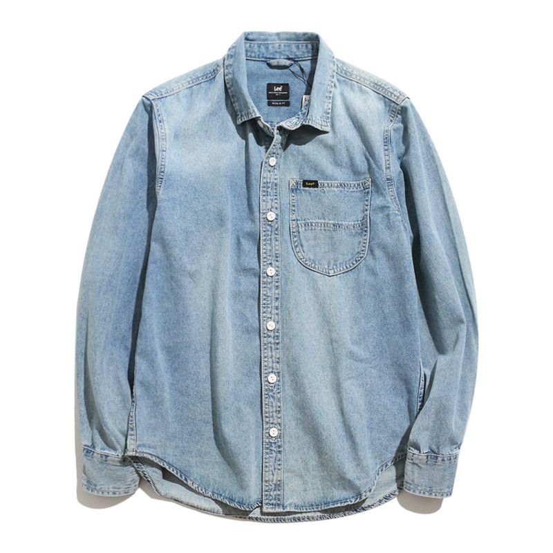 Lee Genuine Men's Simple Medium Blue Soft Thin Long-Sleeved Denim Shirt Lmt0010926Vc00F-A00283