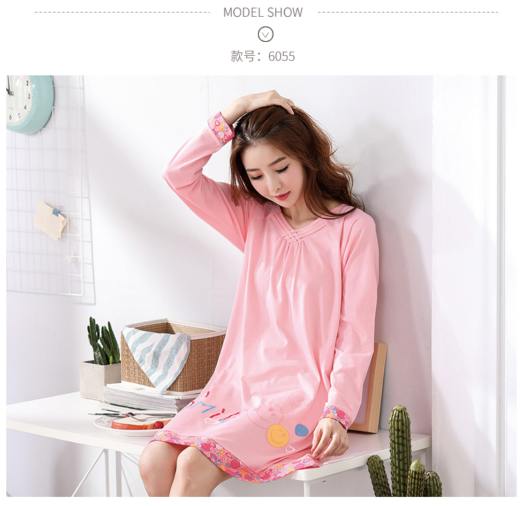 Áo ngủ mùa xuân và mùa thu cotton dài tay hoạt hình Cô gái nhỏ dễ thương gợi cảm váy dài đồ ngủ lỏng bên ngoài mặc dịch vụ nhà vay ngu lua cao cap