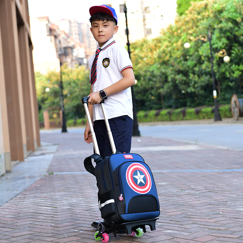 Boy Mỹ Captain Kéo Stick Bag Boy Kids Schoolboy trai 1-3-5 Lớp Tide Ba-Wheel tháo rời 6-12