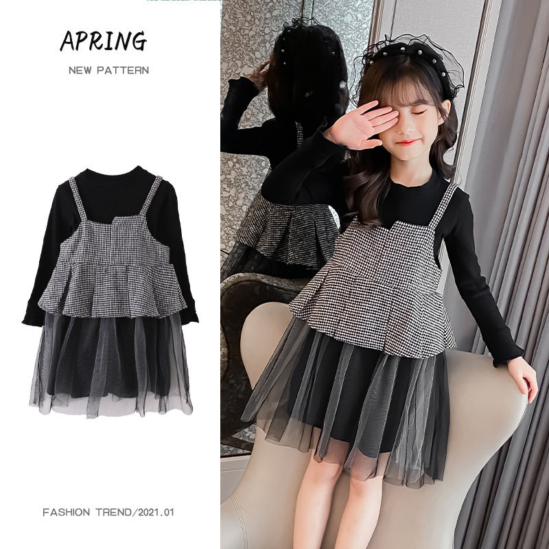 Girls' suspender dress suit 2022 spring and autumn children's foreign style princess skirt girl two-piece set