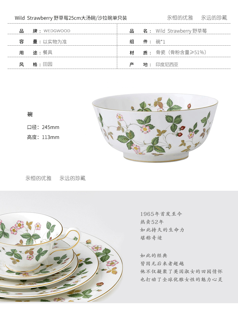 British Wedgwood Wild Strawberry Wild strawberries ipads China 25 cm large soup bowl a salad bowl