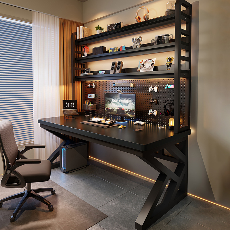 Desk and Bookshelf Integrated with Pegboard, Simple Bedroom Gaming Desk, Home Student Study Desktop Computer Desk