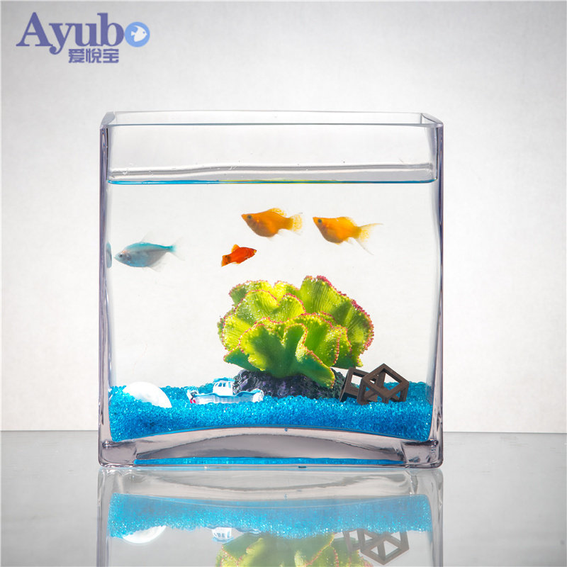 Square glass fish tank small and medium gold fish tank Living room Lazy Person Tabletop Turtle-cylinder-built View mini aquarium