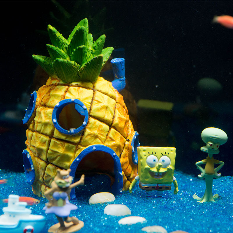 Fish tank building-view package Pineapple House Crab Dining Room Shelter From Caves Sponge Baby Home Glass Fish Tank Building Cartoon Pendulum