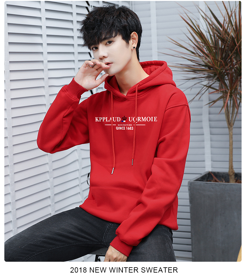 Dòng mũ trùm đầu mới của nam cộng với áo choàng nhung dày áo len thanh niên mặc đồng phục bóng chày giản dị áo len nam áo ấm nam