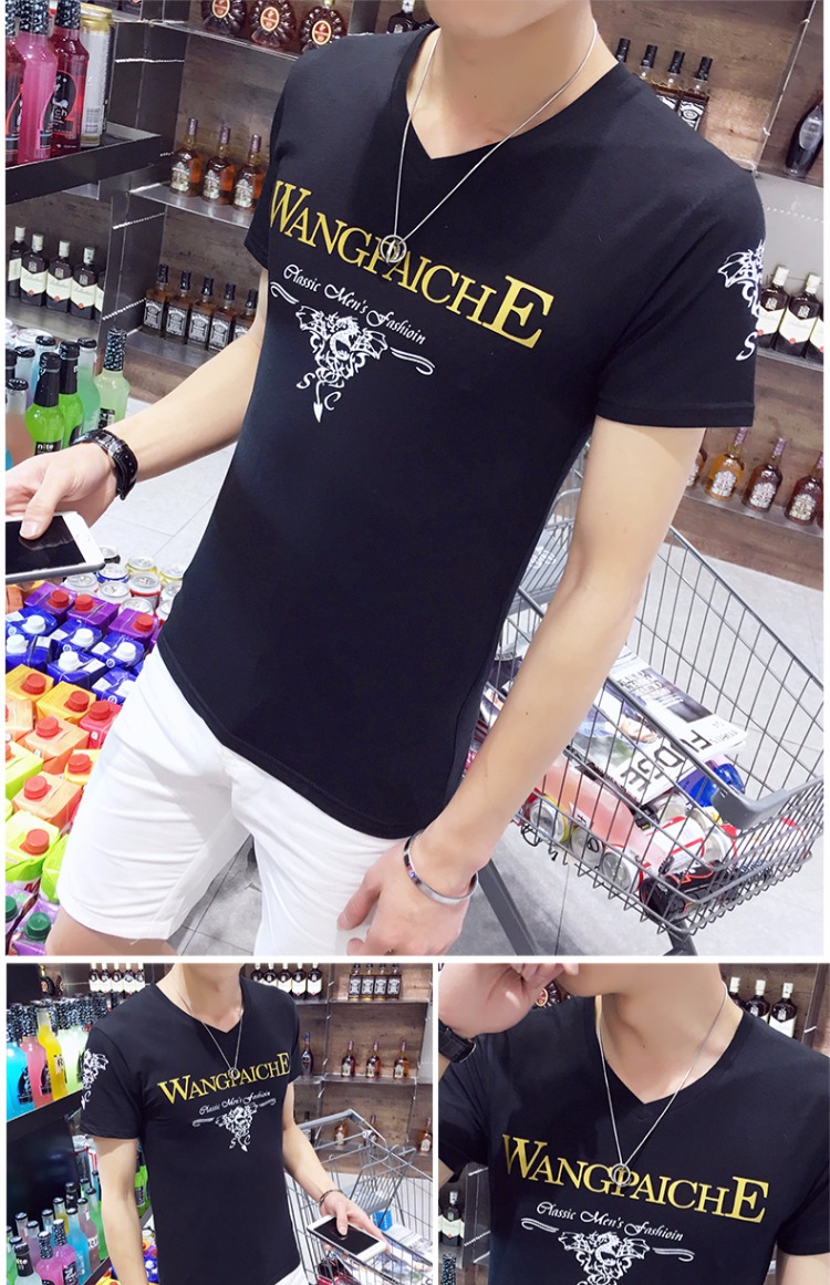 Mùa hè giản dị nam Hàn Quốc áo thun ngắn tay màu đen và trắng sơ mi nam cổ chữ V thủy triều nam nửa tay áo áo tommy