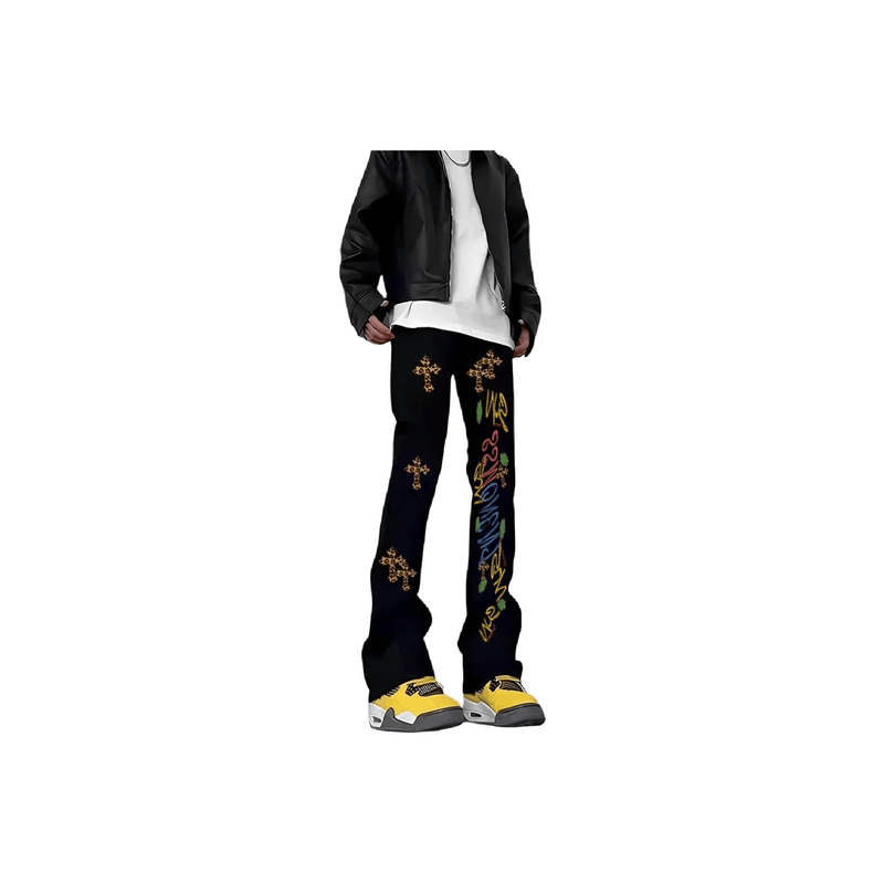 Sunsetmonent Leopard Print Faux Embroidery Flared Knife-Cut American Retro High Street Printed Jeans