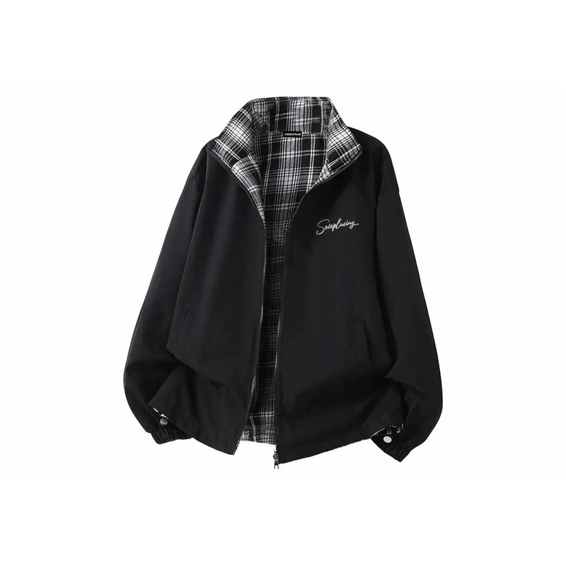 Loox Gz American Retro High Street Art Signature Cursive Lettering Reversible Logo Print Jacket