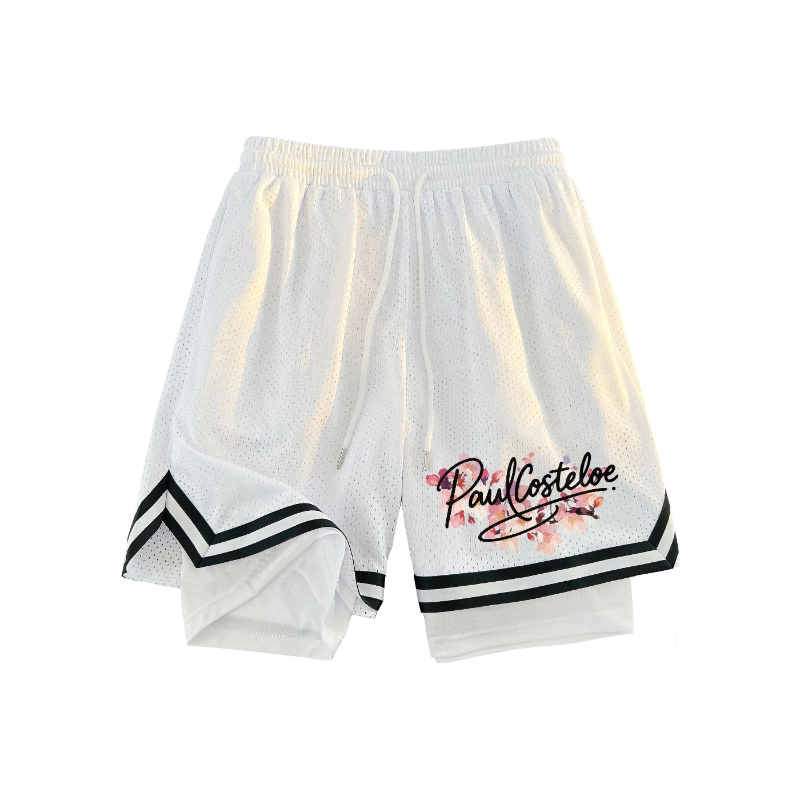 Paul American High Street Retro Floral Signature Letter Logo Printed Five-Point Straight Running Breathable Basketball Pants