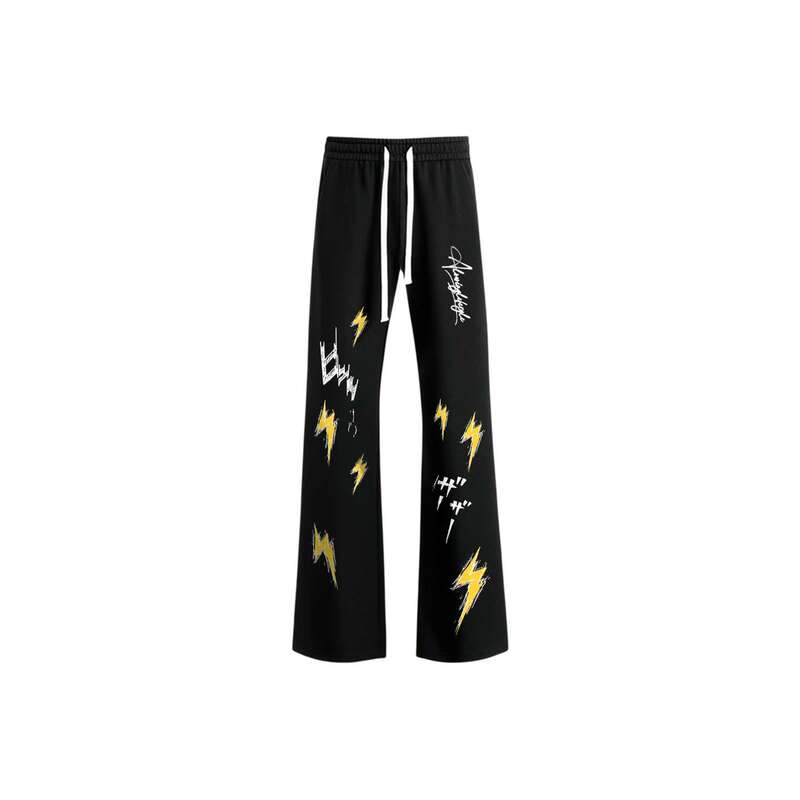 Loox Gz American High Street Fashion Paris Flared Graffiti Lightning Pattern Hand-Painted Letter Print Casual Pants