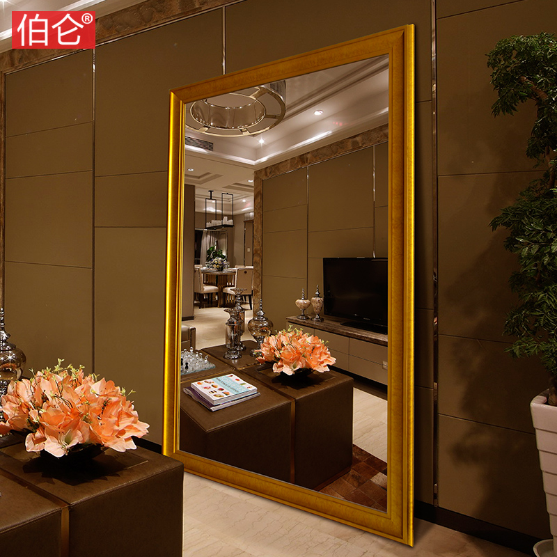 Borun solid wood full-length mirror Full-length mirror Full-length mirror Floor-to-ceiling mirror Wall-mounted gold Black clothing store oversized mirror
