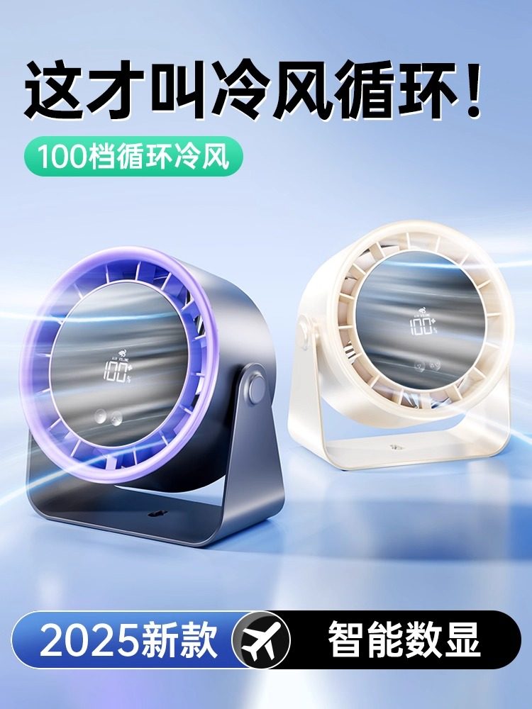 Inverter Circulation Fan, Turbo Small Fan for Home Use, USB Rechargeable, Digital Display, Suitable for Office, Dormitory, Kitchen, Wall-Mounted, Silent, Strong Wind, Long Battery Life, Cooling Small Air Conditioner, Summer Cooling Gadget