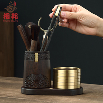 Ebony Tea Ceremony Six Junzi household Kung Fu tea set Copper coaster set Accessories Tea making tools Tea needle clip Tea knife