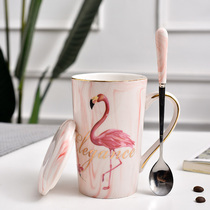 Ceramic mug ins Pink girl heart Marbled cup Nordic couple water cup Coffee cup with lid spoon