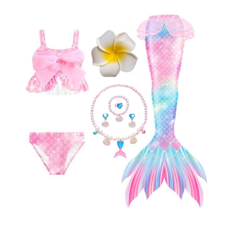 British Lmkl Girls' Summer Mermaid Tail Swimsuit Kidsren's Little Princess Dress Cartoon Cute Split Swimsuit