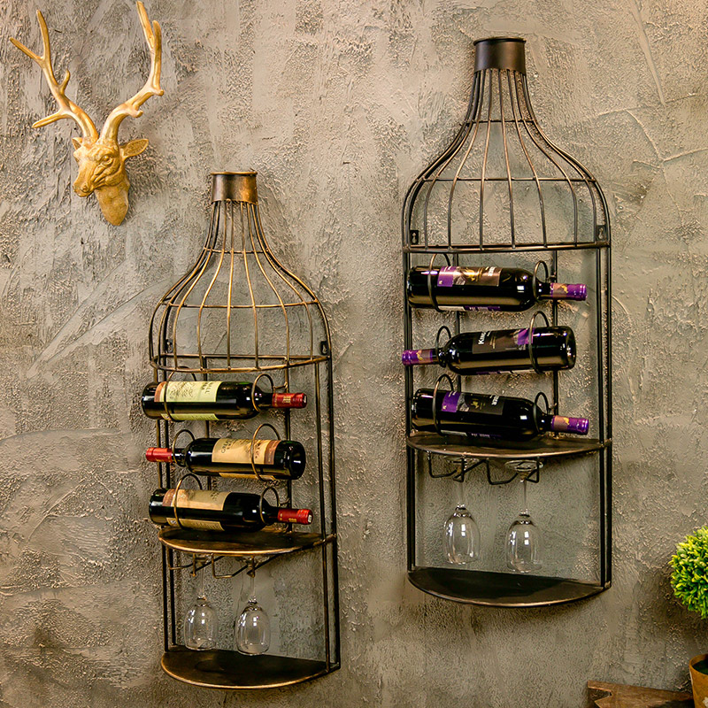 Retro Industrial Style Bar Decoration Wrought Iron Wine Rack