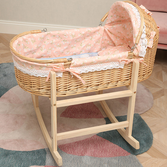 Rattan cradle bed, crib, solid wood newborn anti-mosquito sleeping basket, car-mounted out-and-out soothing cradle, portable hand basket
