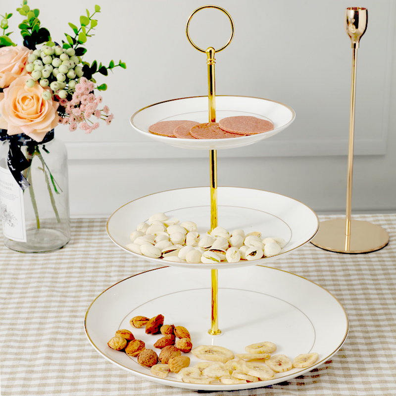 European-style dessert plate three-layer creative bone china snack rack afternoon tea set fruit dried fruit plate ceramic cake plate