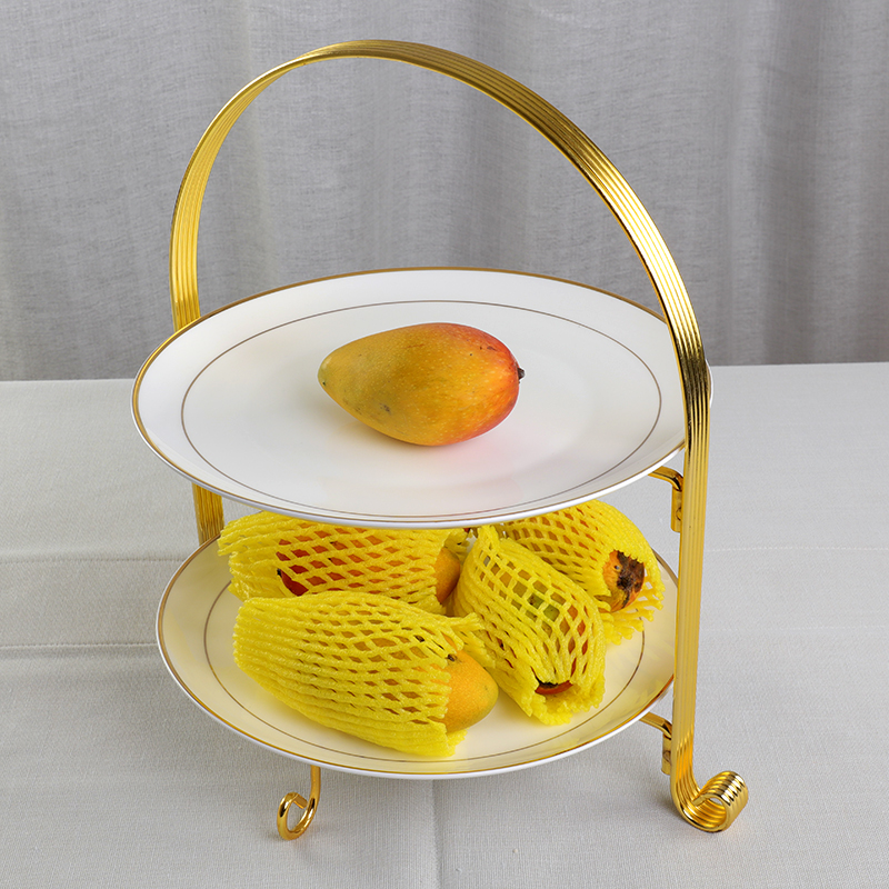 Double-layer fruit plate with shelf European-style bone china afternoon tea dessert rack hotel banquet snack tray can be customized logo