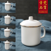 Conference Cup Tea Cup ceramic with lid hand-painted gold bone china water cup office meeting gilt mug LOGO