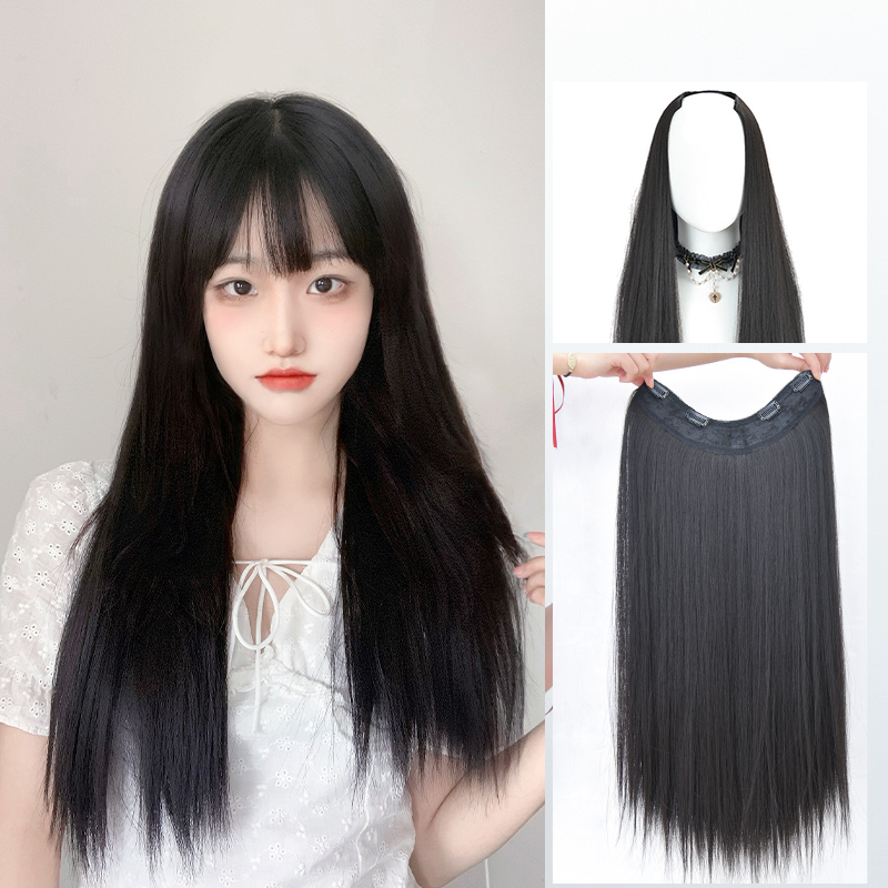 Wig piece one piece type non-marking female long hair increase amount fluffy black long straight hair U-shaped hair extension piece simulation patch