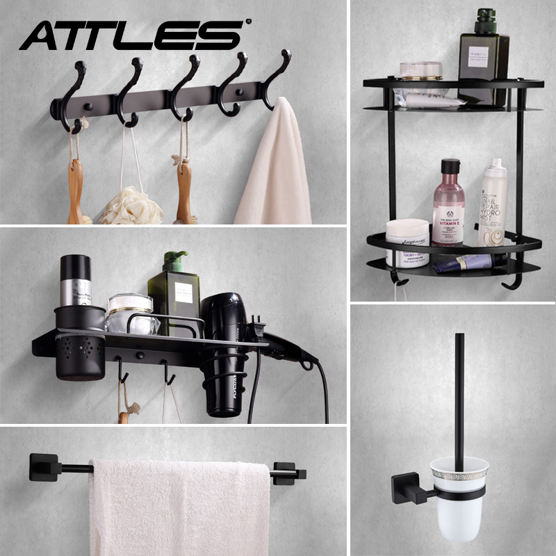 Towel Rack 304 Stainless Steel Suit Black Flushing Cool Room Toilet Bathroom Hardware Pendant Bathroom Bath Towels