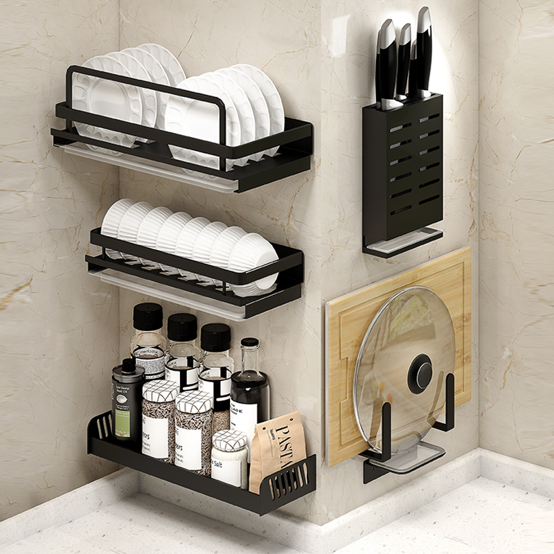 Kitchen Shelving home wall-mounted Perforated Sauces Holder of Bowls Shelf Chopsticks Tool Holder