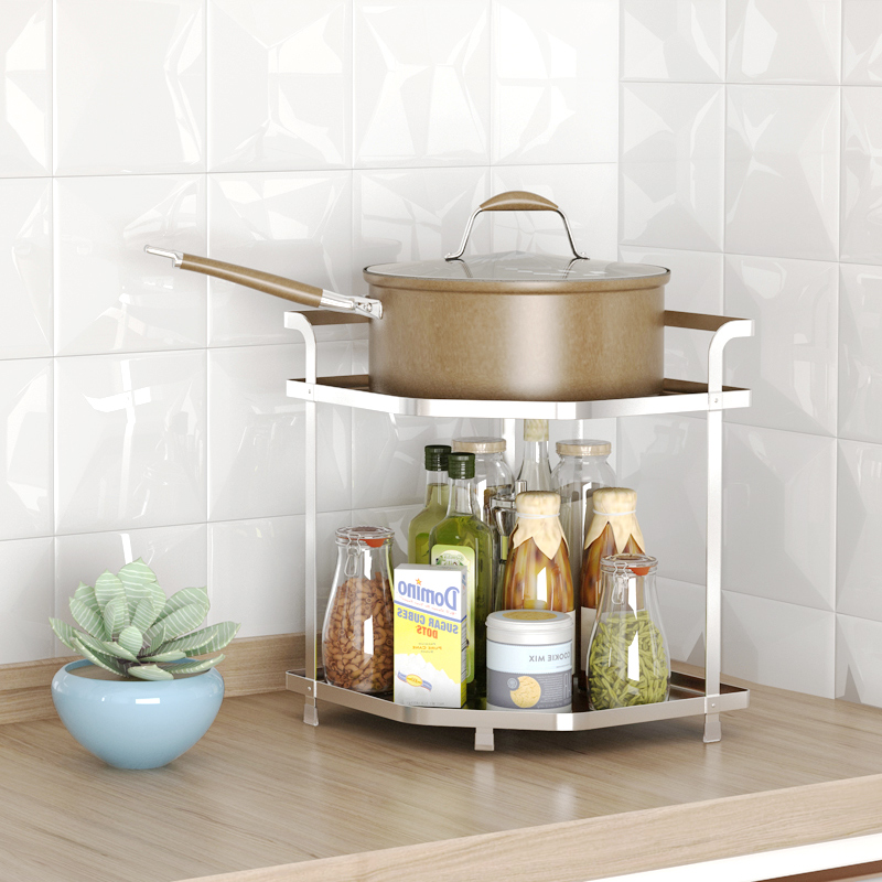 Kitchen Shelving Shelf Cover Rack Surface 304 Stainless Steel Multilayer Corner Wall Corner seasoning jar shelf to put lid shelf