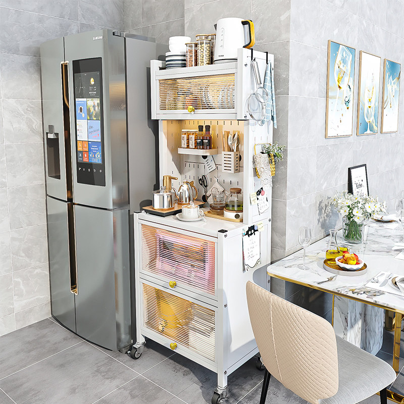 洞洞板厨房置物架餐边柜落地收纳柜子夹缝储物柜微波炉碗柜烤箱架