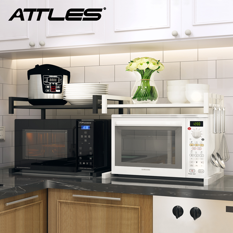 Floor microwave rack Home Kitchen Black retractable stainless steel Cuisine hardware Pendant containing shelf