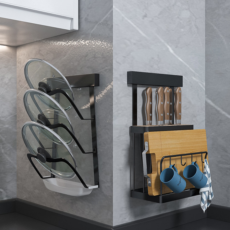 Kitchen knife tool holder kitchen free of punching wall-mounted shelve shelve chopping block insert cutter chopstick integrated containing layer frame