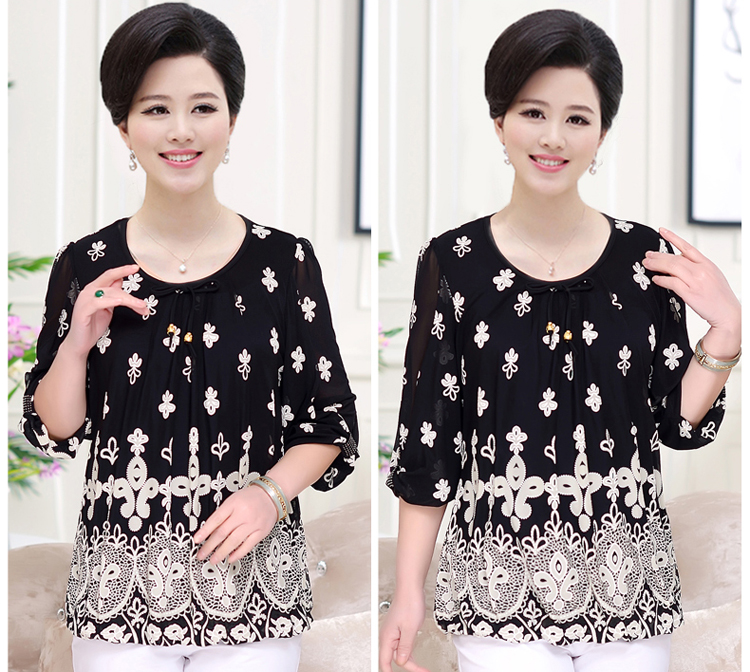 Phụ nữ trung niên 40-50-60 tuổi Mẹ đầm mùa hè Áo thun ngắn tay Người cao tuổi trung niên áo rộng kích cỡ mới - Áo phông áo phom rộng nữ