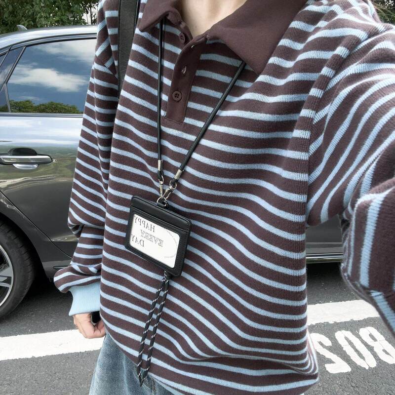 Korean Style College Lapel Striped Sweatshirt for Women, Autumn Vintage Versatile Color-Blocking Loose Casual Long-Sleeve Sweater Top Korean Style College Lapel Striped Sweatshirt for Women, Autumn Vintage Versatile Color-Blocking Loose Casual Long-Sleeve Sweater Top