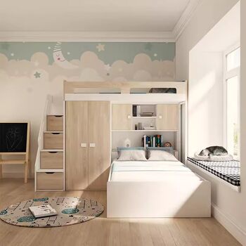 Hot-selling gelei upper and lower log simple children's furniture modern furniture double and double bed staggered combination with desk wardrobe