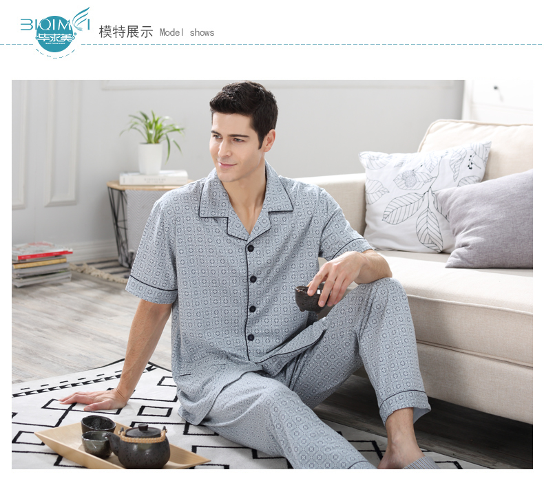 Của nam giới đồ ngủ cotton ngắn tay quần mùa xuân và mùa hè phần mỏng XL cotton mùa hè đồ ngủ nam nhà cũ bộ dịch vụ pijama nam cao cấp