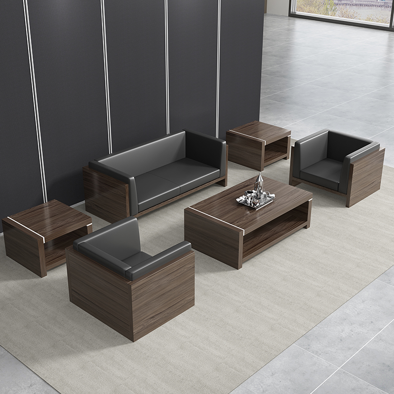 Classic office sofa tea table combination business reception reception simple modern three-person plate leather office