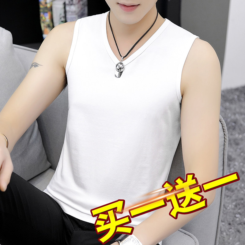 Modale Vest Men's Summer White V Collar shoulder Shoulder Fitness Sport Wide Shoulders Sleeveless T-shirts tide Tide Cards