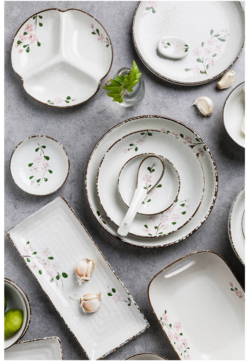 Modern Japanese housewife point sakura snow hand - made ceramic bowl with rainbow such as bowl soup bowl mugs ceramic bowl plate